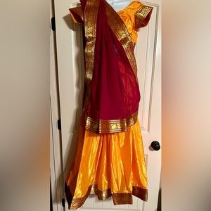 Orange and maroon lehenga set 3 pc Indian outfit. Navratri outfit chaniya choli